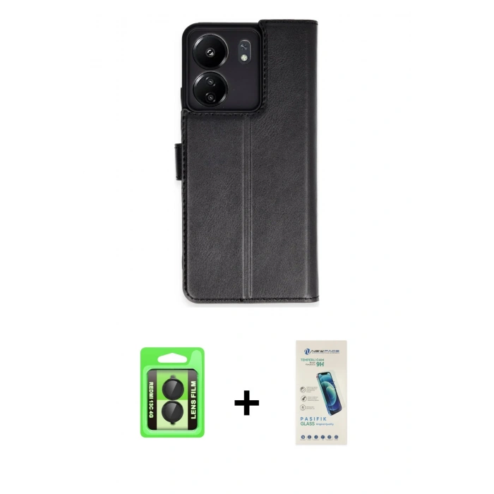 MARSİLYAN™- Redmi 13C Kılıf Siluet Işık Serisi - Şeffaf Pasifik Cam Ekran Koruyucu + Raze Metal Kamera Lens - SH