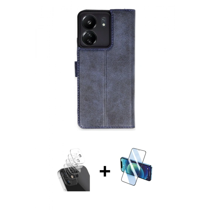 MARSİLYAN™- Redmi 13C Kılıf Siluet Işık Serisi - Siyah 3D Antistatik Cam Ekran Koruyucu + Kamera Lens Koruma Cam - SF