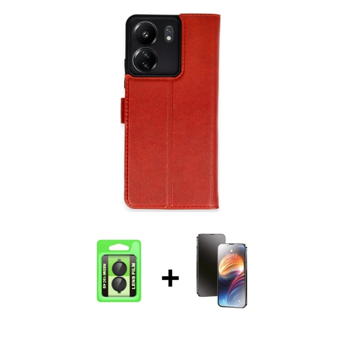 MARSİLYAN™- Redmi 13C Kılıf Siluet Işık Serisi - Siyah 3D Antistatik Mat Seramik Nano Ekran Koruyucu + Raze Metal Kamera Lens - SH