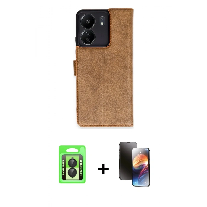 MARSİLYAN™- Redmi 13C Kılıf Siluet Işık Serisi - Siyah 3D Antistatik Mat Seramik Nano Ekran Koruyucu + Raze Metal Kamera Lens - SH