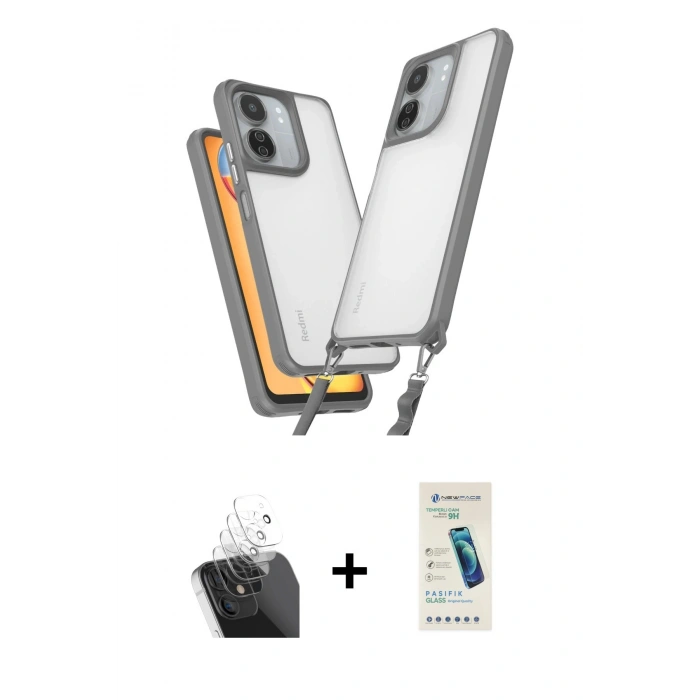 MARSİLYAN™- Redmi 13C Kılıf Ufuk Klasik - Şeffaf Pasifik Cam Ekran Koruyucu + Kamera Lens Koruma Cam - SF