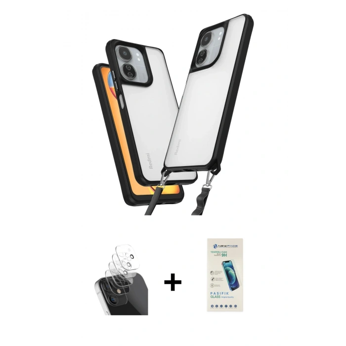 MARSİLYAN™- Redmi 13C Kılıf Ufuk Klasik - Şeffaf Pasifik Cam Ekran Koruyucu + Kamera Lens Koruma Cam - SF