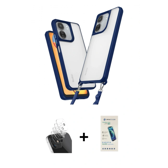MARSİLYAN™- Redmi 13C Kılıf Ufuk Klasik - Şeffaf Pasifik Cam Ekran Koruyucu + Kamera Lens Koruma Cam - SF