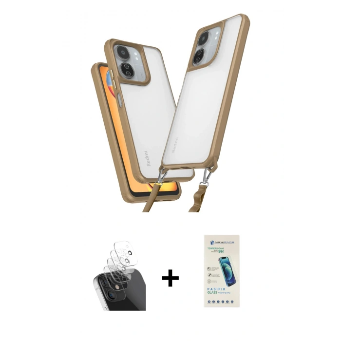 MARSİLYAN™- Redmi 13C Kılıf Ufuk Klasik - Şeffaf Pasifik Cam Ekran Koruyucu + Kamera Lens Koruma Cam - SF