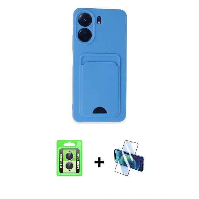 MARSİLYAN™- Redmi 13C Kılıf Vadi Çizgi Prime - Siyah 3D Antistatik Seramik Nano Ekran Koruyucu + Raze Metal Kamera Lens - GS