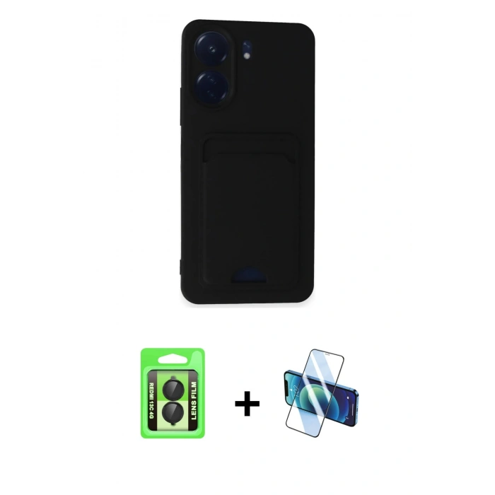 MARSİLYAN™- Redmi 13C Kılıf Vadi Çizgi Prime - Siyah 3D Antistatik Seramik Nano Ekran Koruyucu + Raze Metal Kamera Lens - SH