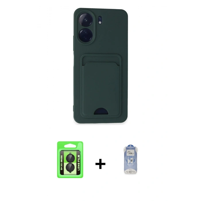 MARSİLYAN™- Redmi 13C Kılıf Vadi Çizgi Prime - Siyah Joko Magic 5D Cam + Raze Metal Kamera Lens - SH