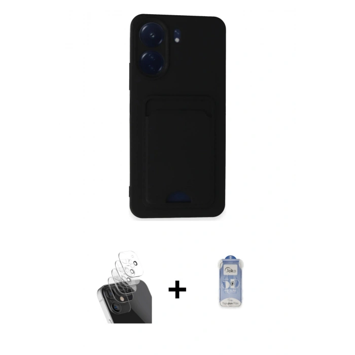 MARSİLYAN™- Redmi 13C Kılıf Vadi Çizgi Prime - Siyah Joko Magic 5D Cam + Şeffaf Kamera Lens Koruma Cam