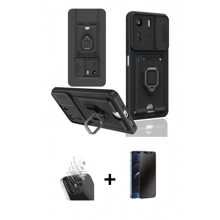 MARSİLYAN™- Redmi 13C Kılıf Vadi Form Prime - Siyah 3D Antistatik Hayalet Cam Ekran Koruyucu + Kamera Lens Koruma Cam - SF
