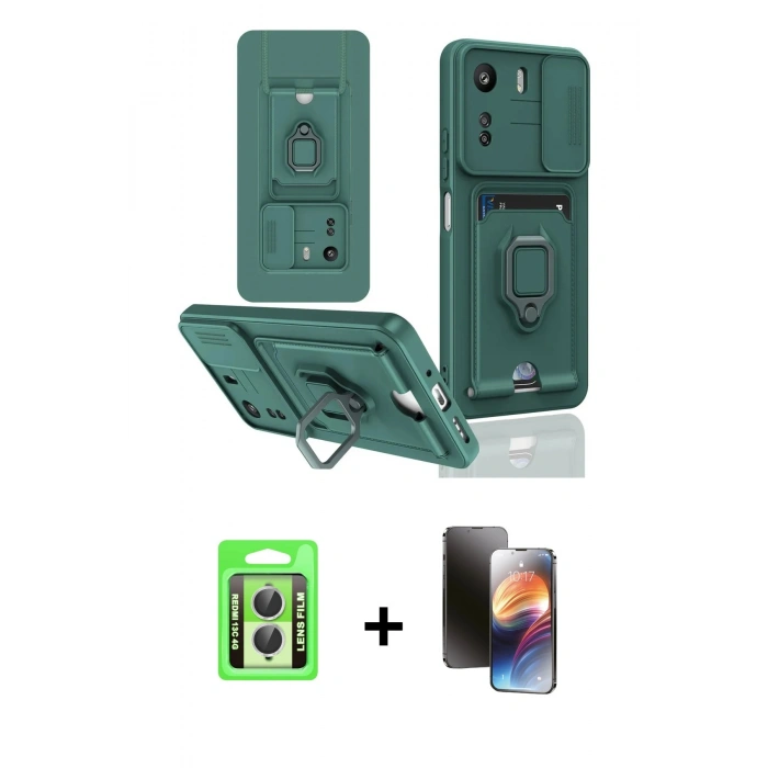 MARSİLYAN™- Redmi 13C Kılıf Vadi Form Prime - Siyah 3D Antistatik Mat Seramik Nano Ekran Koruyucu + Raze Metal Kamera Lens - GS