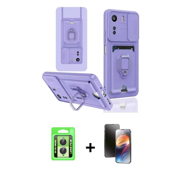 MARSİLYAN™- Redmi 13C Kılıf Vadi Form Prime - Siyah 3D Antistatik Mat Seramik Nano Ekran Koruyucu + Raze Metal Kamera Lens - GS