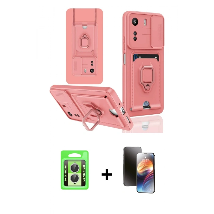 MARSİLYAN™- Redmi 13C Kılıf Vadi Form Prime - Siyah 3D Antistatik Mat Seramik Nano Ekran Koruyucu + Raze Metal Kamera Lens - GS