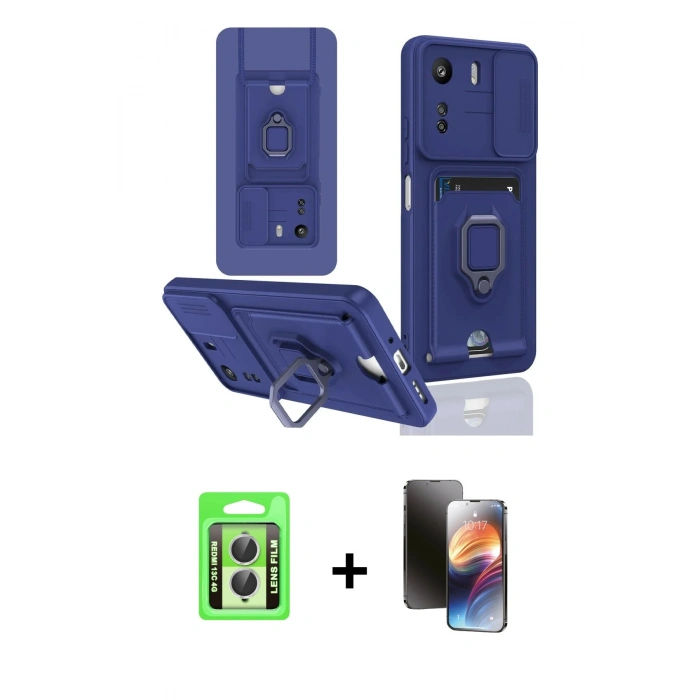 MARSİLYAN™- Redmi 13C Kılıf Vadi Form Prime - Siyah 3D Antistatik Mat Seramik Nano Ekran Koruyucu + Raze Metal Kamera Lens - GS