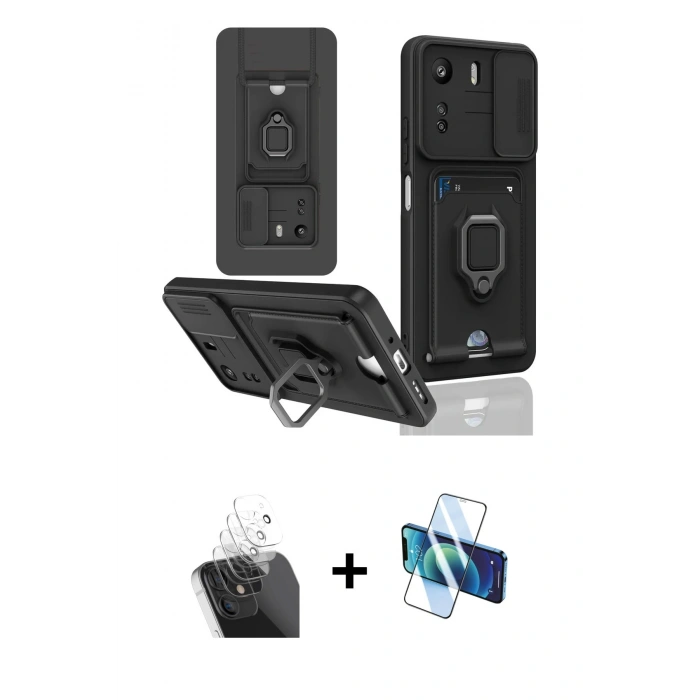 MARSİLYAN™- Redmi 13C Kılıf Vadi Form Prime - Siyah 3D Antistatik Seramik Nano Ekran Koruyucu + Kamera Lens Koruma Cam - SF