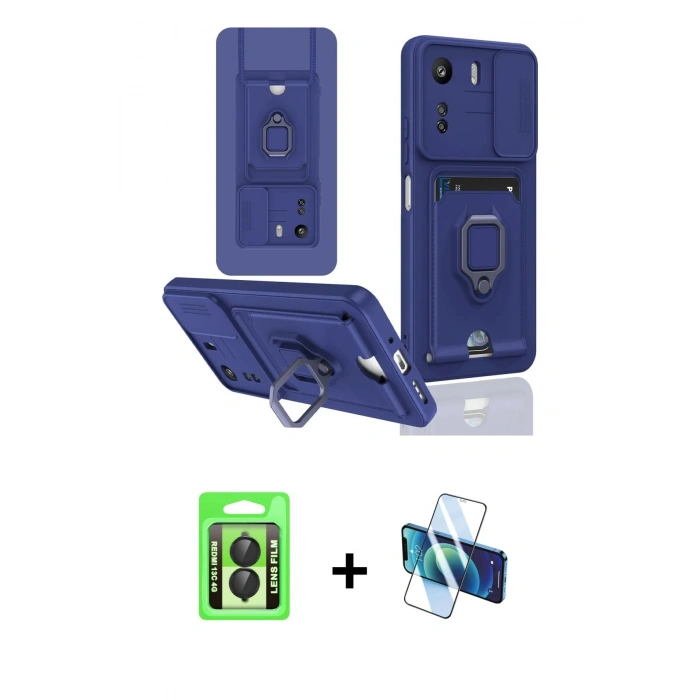 MARSİLYAN™- Redmi 13C Kılıf Vadi Form Prime - Siyah 3D Antistatik Seramik Nano Ekran Koruyucu + Raze Metal Kamera Lens - SH