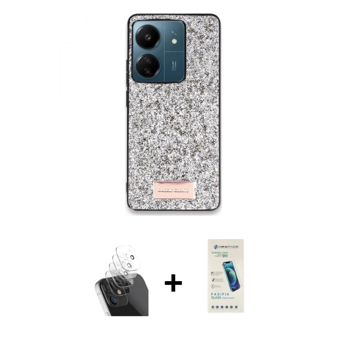 MARSİLYAN™- Redmi 13C Kılıf Vadi Klasik Serisi - Şeffaf Pasifik Cam Ekran Koruyucu + Kamera Lens Koruma Cam - SF