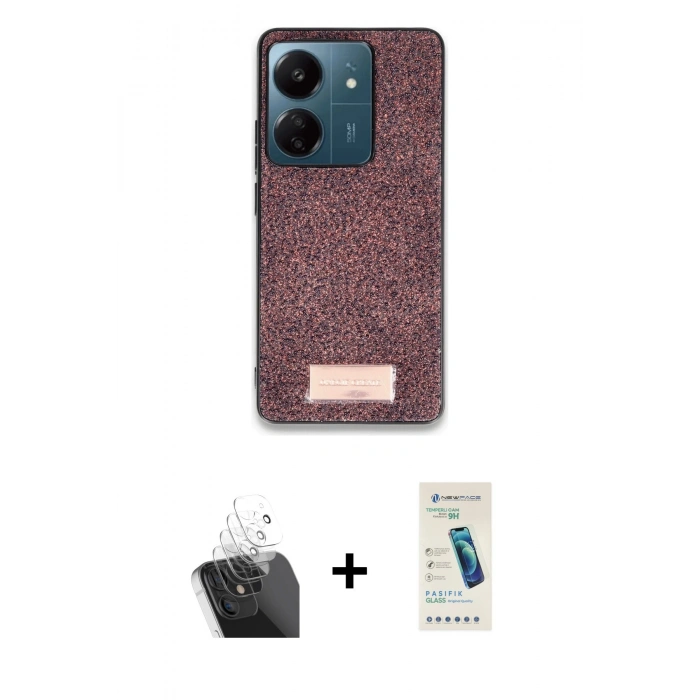 MARSİLYAN™- Redmi 13C Kılıf Vadi Klasik Serisi - Şeffaf Pasifik Cam Ekran Koruyucu + Kamera Lens Koruma Cam - SF