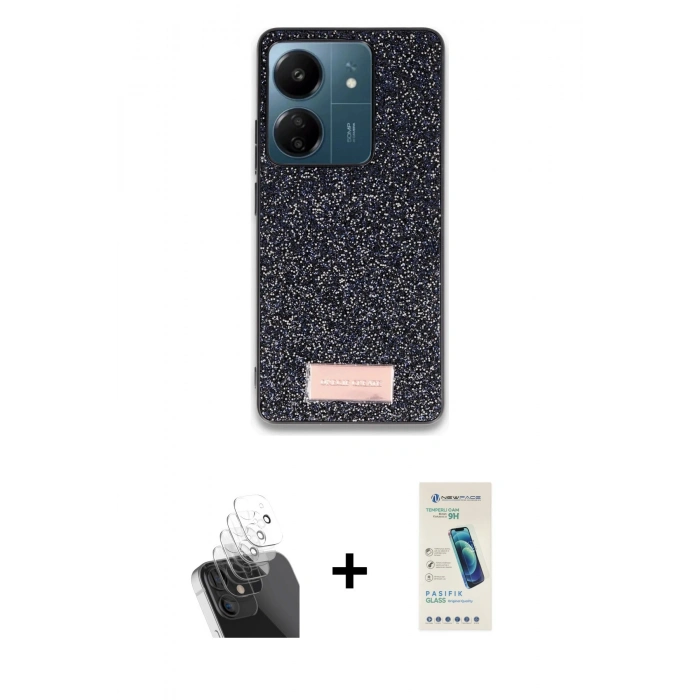 MARSİLYAN™- Redmi 13C Kılıf Vadi Klasik Serisi - Şeffaf Pasifik Cam Ekran Koruyucu + Kamera Lens Koruma Cam - SF