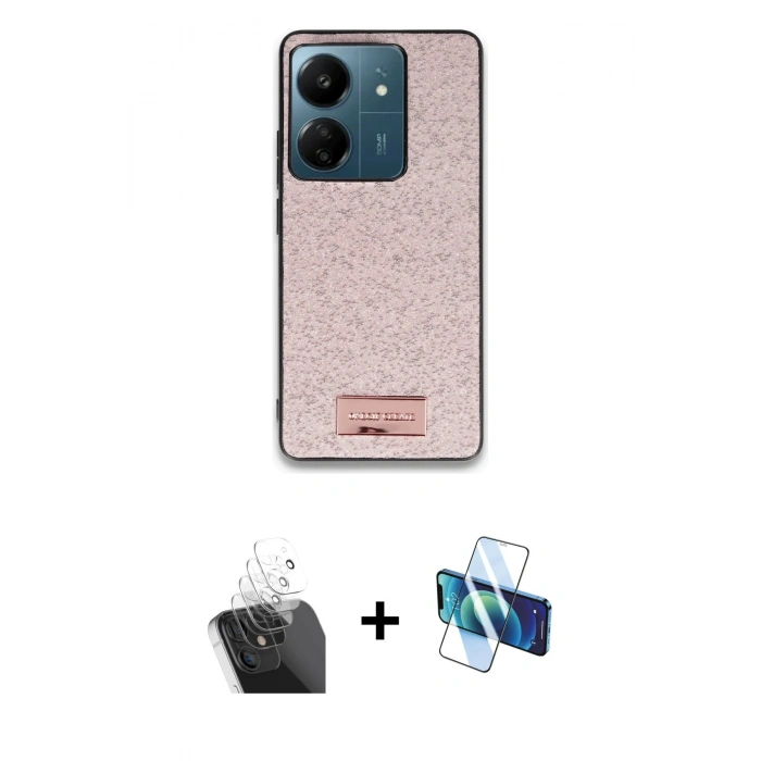 MARSİLYAN™- Redmi 13C Kılıf Vadi Klasik Serisi - Siyah 3D Antistatik Cam Ekran Koruyucu + Kamera Lens Koruma Cam - SF