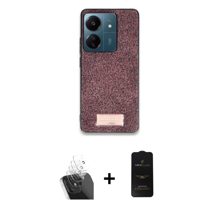 MARSİLYAN™- Redmi 13C Kılıf Vadi Klasik Serisi - Siyah 6D Antistatik Mat Seramik Hayalet Nano Ekran Koruyucu + Kamera Lens Koruma Cam - SF