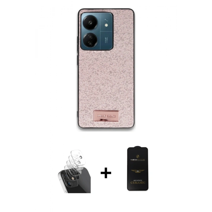 MARSİLYAN™- Redmi 13C Kılıf Vadi Klasik Serisi - Siyah 6D Antistatik Mat Seramik Hayalet Nano Ekran Koruyucu + Kamera Lens Koruma Cam - SF