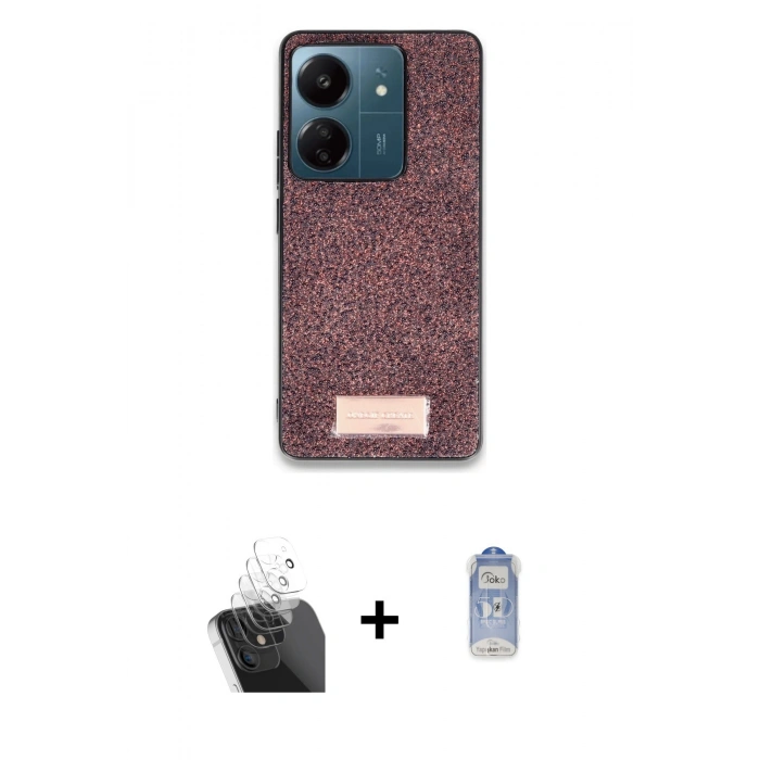 MARSİLYAN™- Redmi 13C Kılıf Vadi Klasik Serisi - Siyah Joko Magic 5D Cam + Şeffaf Kamera Lens Koruma Cam