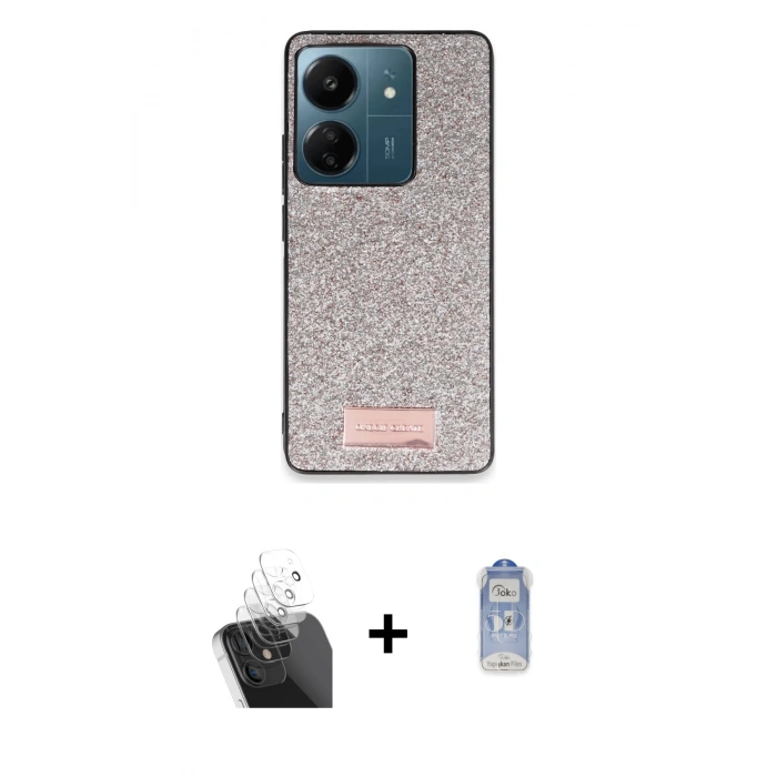 MARSİLYAN™- Redmi 13C Kılıf Vadi Klasik Serisi - Siyah Joko Magic 5D Cam + Şeffaf Kamera Lens Koruma Cam