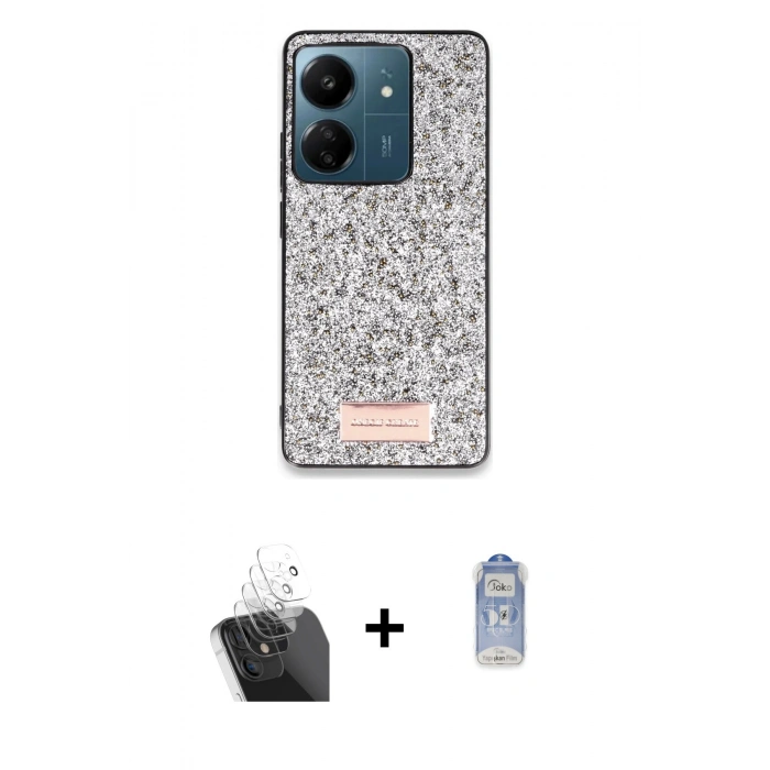 MARSİLYAN™- Redmi 13C Kılıf Vadi Klasik Serisi - Siyah Joko Magic 5D Cam + Şeffaf Kamera Lens Koruma Cam