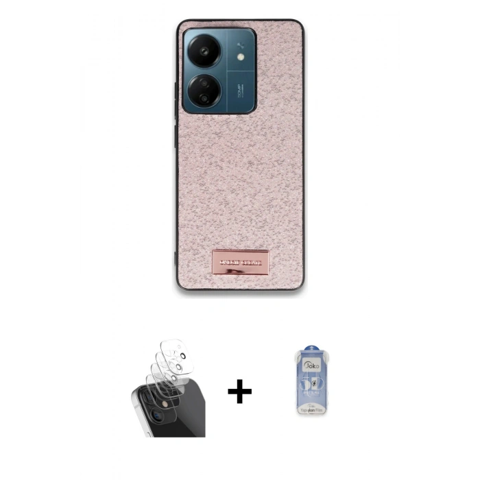 MARSİLYAN™- Redmi 13C Kılıf Vadi Klasik Serisi - Siyah Joko Magic 5D Cam + Şeffaf Kamera Lens Koruma Cam