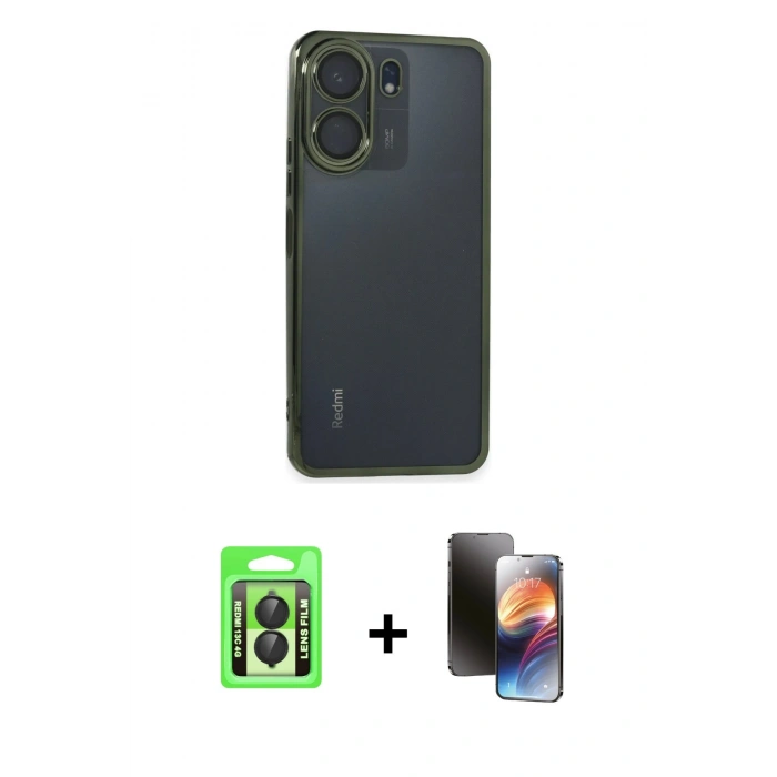 MARSİLYAN™- Redmi 13C Kılıf Vadi Minimal - Siyah 3D Antistatik Mat Seramik Nano Ekran Koruyucu + Raze Metal Kamera Lens - SH