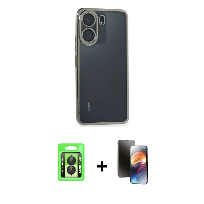 MARSİLYAN™- Redmi 13C Kılıf Vadi Minimal - Siyah 3D Antistatik Mat Seramik Nano Ekran Koruyucu + Raze Metal Kamera Lens - SH