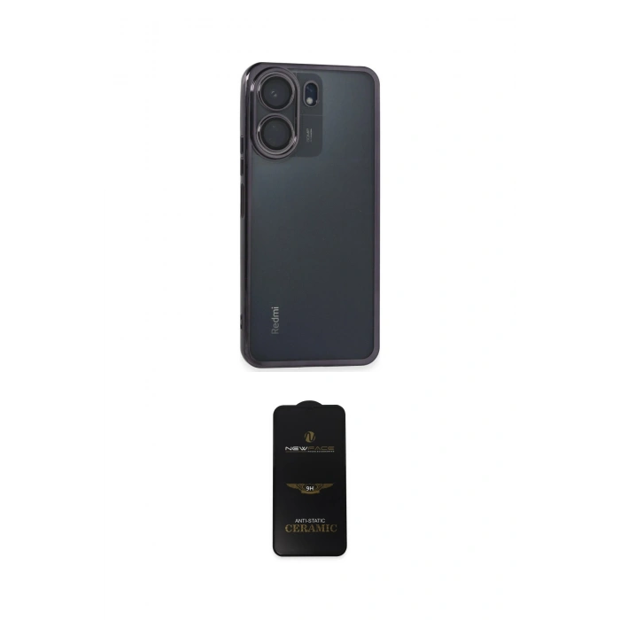 MARSİLYAN™- Redmi 13C Kılıf Vadi Minimal - Siyah 6D Antistatik Mat Seramik Hayalet Nano Ekran Koruyucu