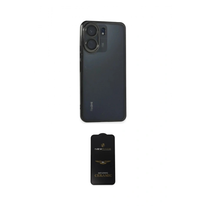 MARSİLYAN™- Redmi 13C Kılıf Vadi Minimal - Siyah 6D Antistatik Mat Seramik Hayalet Nano Ekran Koruyucu