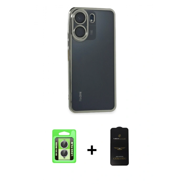 MARSİLYAN™- Redmi 13C Kılıf Vadi Minimal - Siyah 6D Antistatik Mat Seramik Hayalet Nano Ekran Koruyucu + Raze Metal Kamera Lens - GS