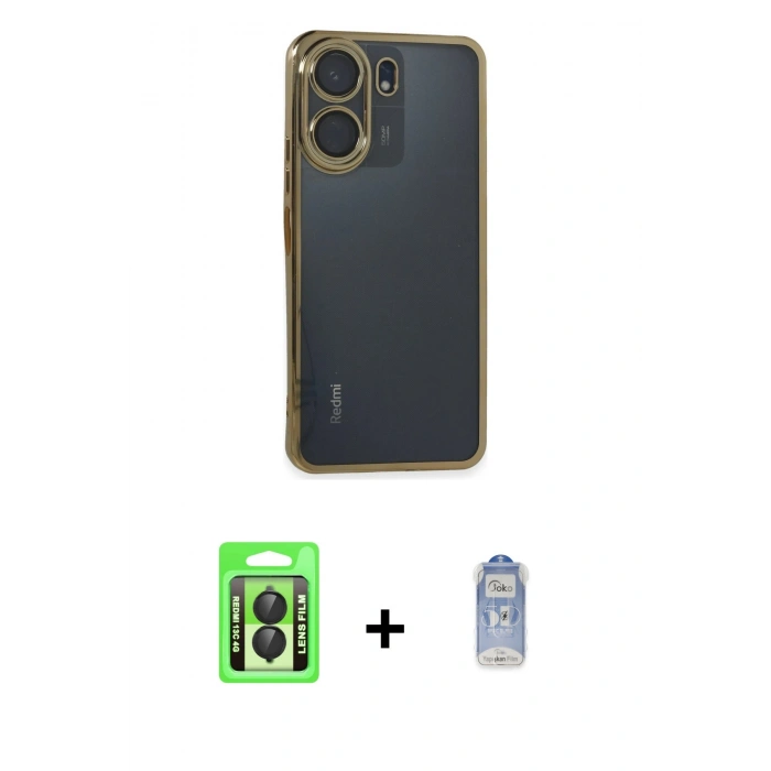 MARSİLYAN™- Redmi 13C Kılıf Vadi Minimal - Siyah Joko Magic 5D Cam + Raze Metal Kamera Lens - SH
