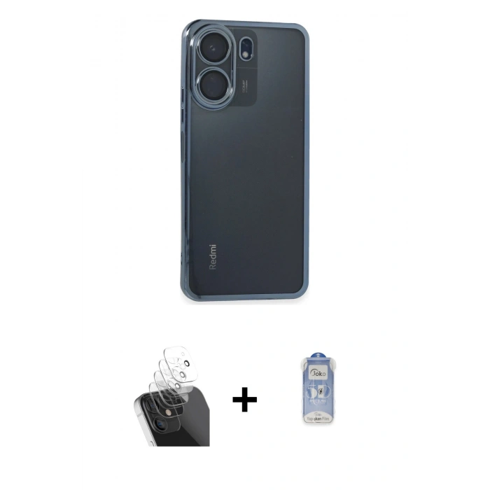 MARSİLYAN™- Redmi 13C Kılıf Vadi Minimal - Siyah Joko Magic 5D Cam + Kamera Lens Koruma Cam - SF