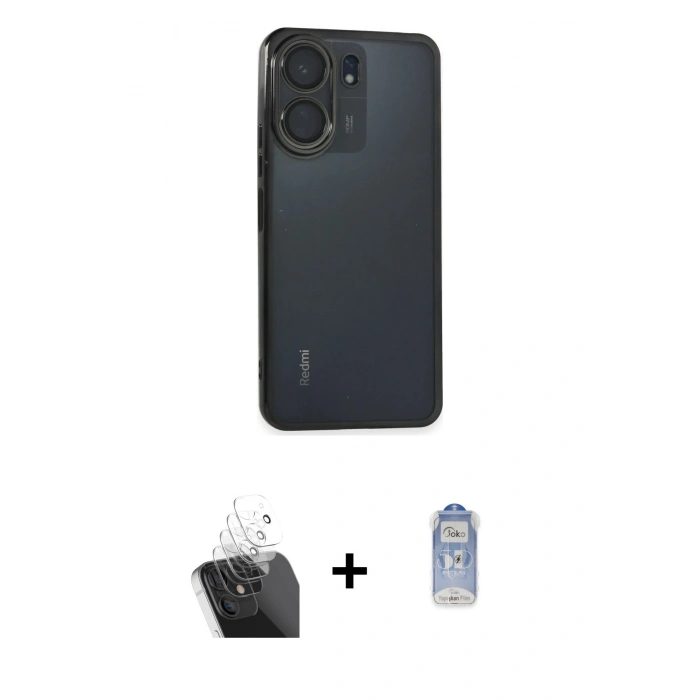MARSİLYAN™- Redmi 13C Kılıf Vadi Minimal - Siyah Joko Magic 5D Cam + Kamera Lens Koruma Cam - SF