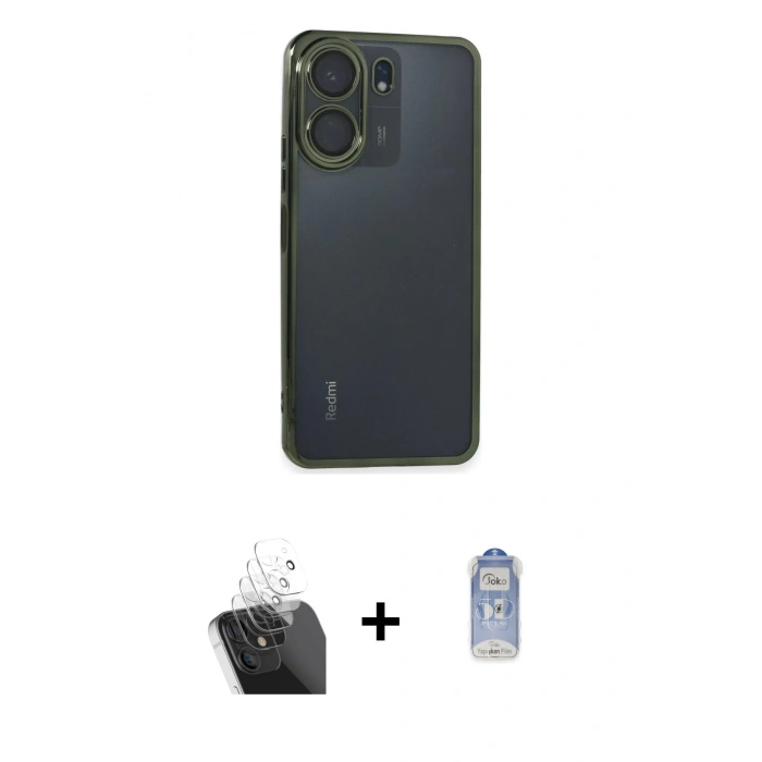 MARSİLYAN™- Redmi 13C Kılıf Vadi Minimal - Siyah Joko Magic 5D Cam + Kamera Lens Koruma Cam - SF