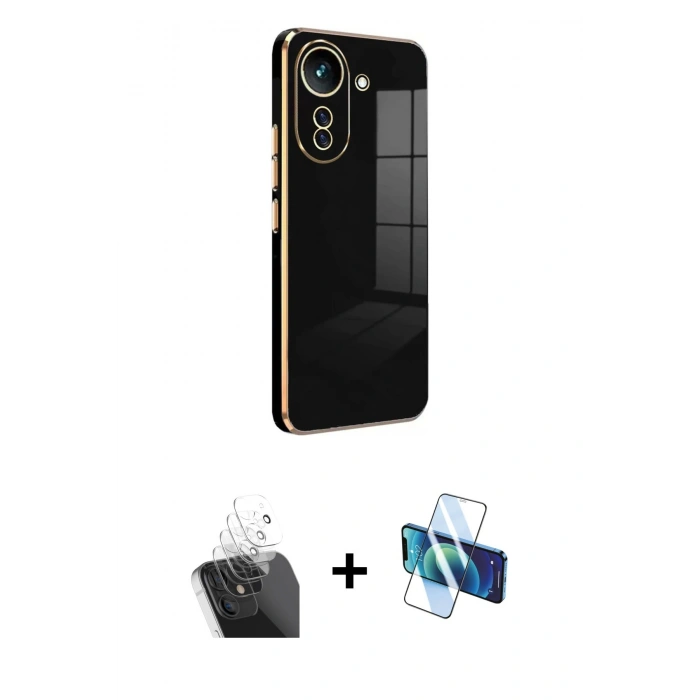 MARSİLYAN™- Redmi 13C Kılıf Yankı Serisi - Siyah 3D Antistatik Seramik Nano Ekran Koruyucu + Kamera Lens Koruma Cam - SF