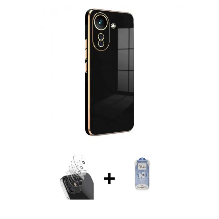 MARSİLYAN™- Redmi 13C Kılıf Yankı Serisi - Siyah Joko Magic 5D Cam + Şeffaf Kamera Lens Koruma Cam