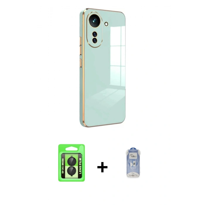 MARSİLYAN™- Redmi 13C Kılıf Yankı Serisi - Siyah Joko Magic 5D Cam + Raze Metal Kamera Lens - SH