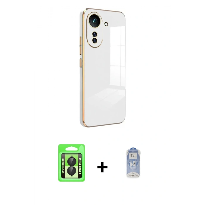 MARSİLYAN™- Redmi 13C Kılıf Yankı Serisi - Siyah Joko Magic 5D Cam + Raze Metal Kamera Lens - SH