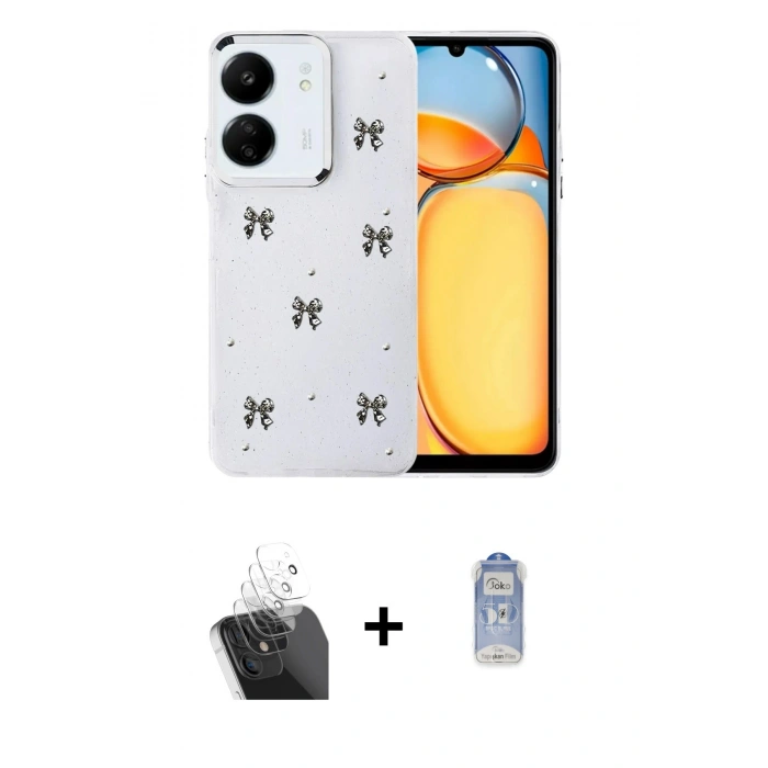 MARSİLYAN™- Redmi 13C Kılıf Yörünge Form - Siyah Joko Magic 5D Cam + Kamera Lens Koruma Cam - SF