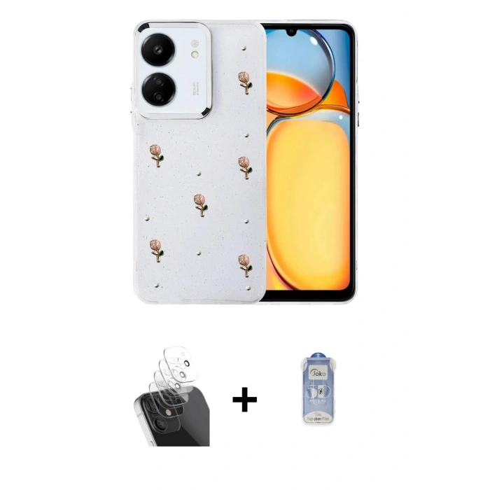 MARSİLYAN™- Redmi 13C Kılıf Yörünge Form - Siyah Joko Magic 5D Cam + Kamera Lens Koruma Cam - SF