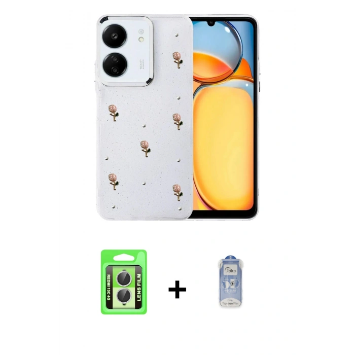 MARSİLYAN™- Redmi 13C Kılıf Yörünge Form - Siyah Joko Magic 5D Cam + Raze Metal Kamera Lens - GS