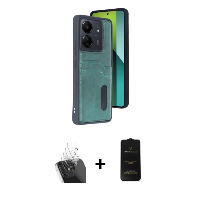 MARSİLYAN™- Redmi 13C Kılıf Yörünge Işık Serisi - Siyah 6D Antistatik Mat Seramik Hayalet Nano Ekran Koruyucu + Kamera Lens Koruma Cam - SF