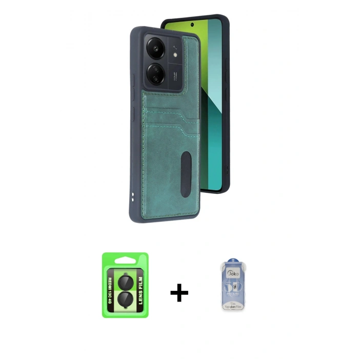 MARSİLYAN™- Redmi 13C Kılıf Yörünge Işık Serisi - Siyah Joko Magic 5D Cam + Raze Metal Kamera Lens - SH