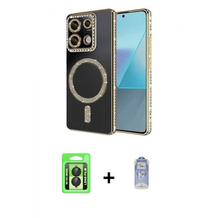 MARSİLYAN™- Redmi 13C Kılıf Zirve Doku Prime - Siyah Joko Magic 5D Cam + Raze Metal Kamera Lens - SH