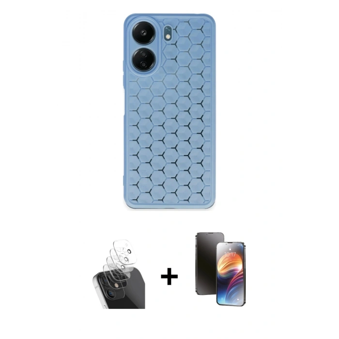 MARSİLYAN™- Redmi 13C Kılıf Zirve Form - Siyah 3D Antistatik Mat Seramik Nano Ekran Koruyucu + Kamera Lens Koruma Cam - SF