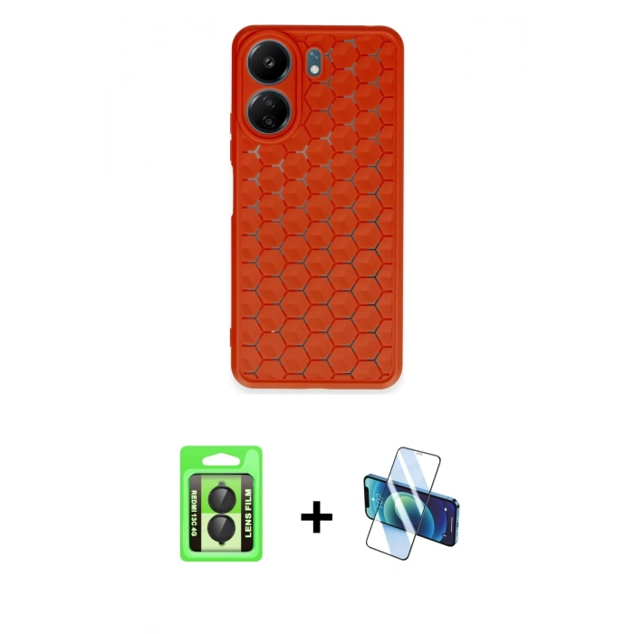 MARSİLYAN™- Redmi 13C Kılıf Zirve Form - Siyah 3D Antistatik Seramik Nano Ekran Koruyucu + Raze Metal Kamera Lens - SH